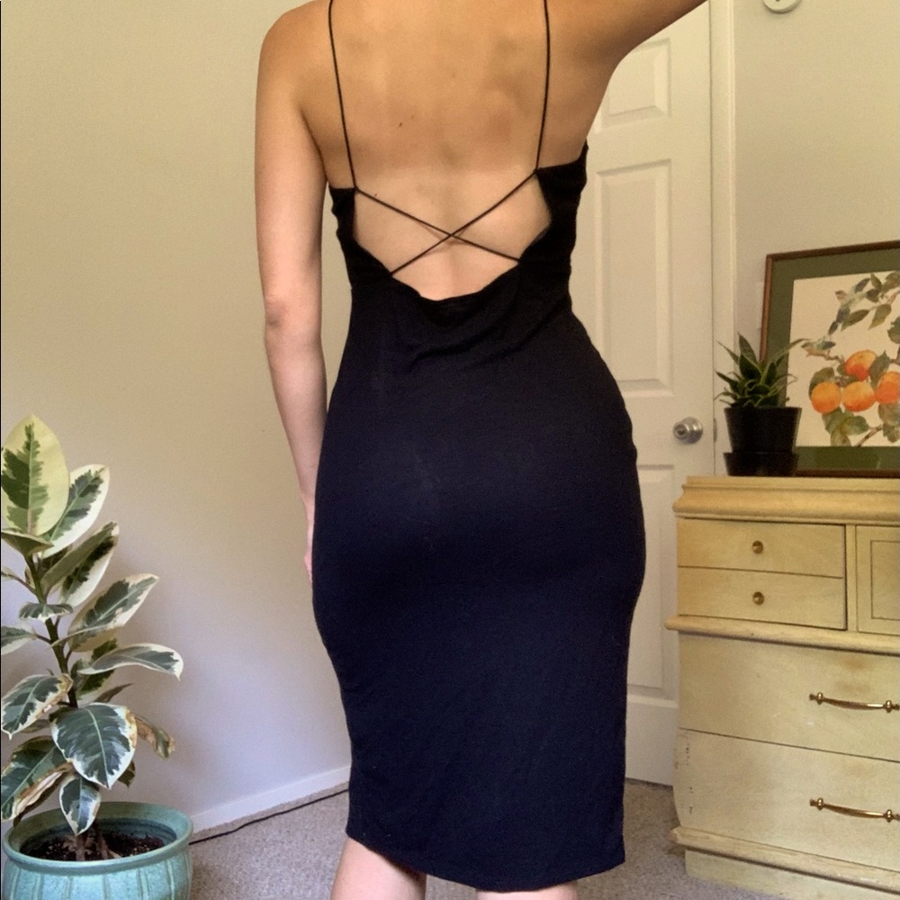 Strappy midi length bodycon dress